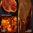 Collage of blood mandarin, leathery amber, and woody cinnamon with corresponding images and text. Perfume