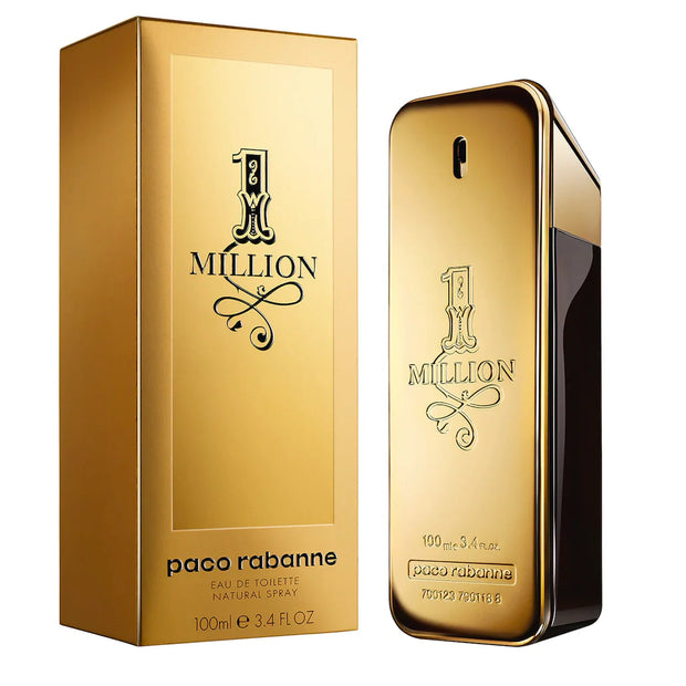 Paco Rabanne 1 Million perfume bottle and packaging on a white background