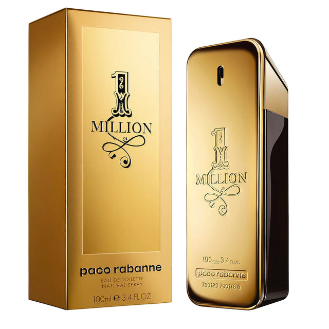 Paco Rabanne 1 Million perfume bottle and packaging on a white background