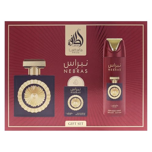 LATTAFA PRIDE NEBRAS 3 PCS GIFT SET WITH 100ML EDP + 20ML EDP + 200ML PERFUMED SPRAY