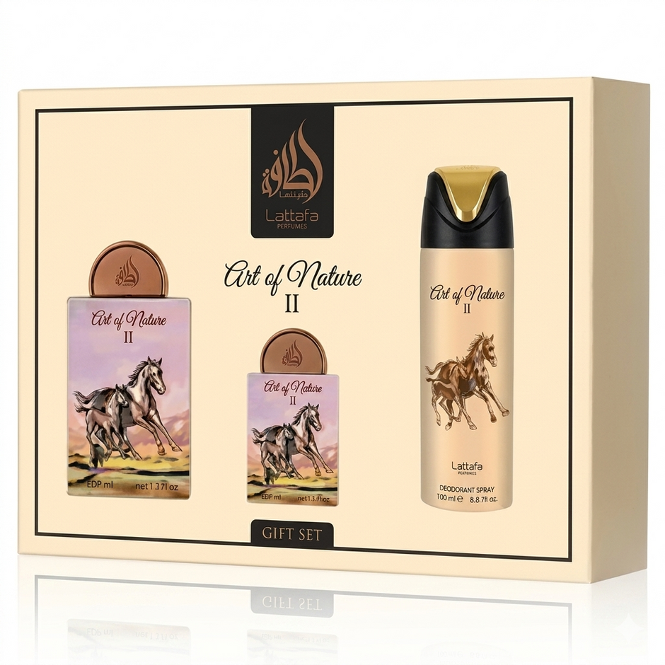 LATTAFA PRIDE ART OF NATURE II (HORSE) GIFT SET 3 PCS (EDP 100ML+20ML+DEO 200ML)