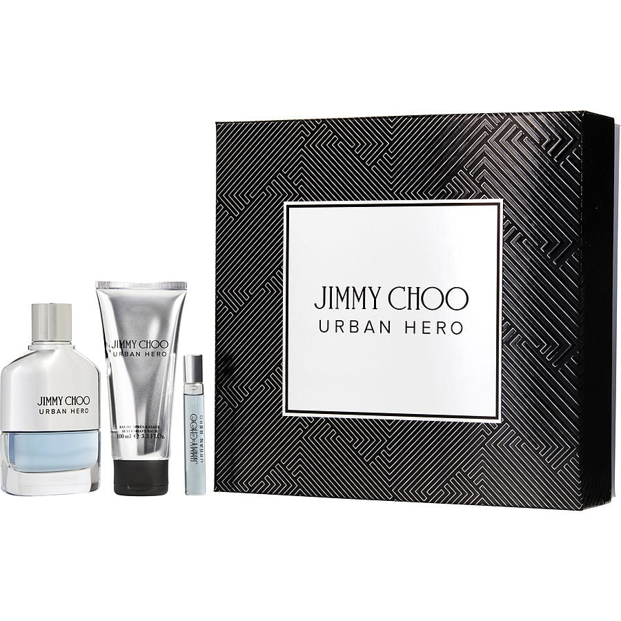 Jimmy Choo Urban Hero 3 PCS Set 3.3 oz EDP + 0.25 oz Travel Spray EDP + 3.3 oz Aftershave Balm for Men