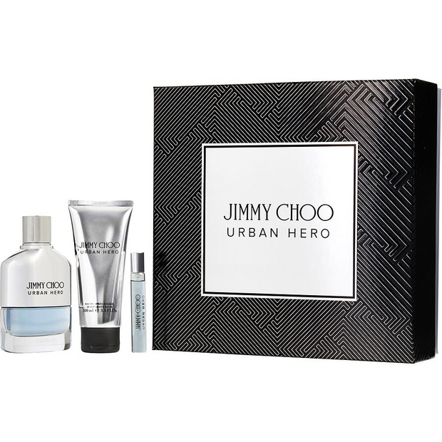 Jimmy Choo Urban Hero 3 PCS Set 3.3 oz EDP + 0.25 oz Travel Spray EDP + 3.3 oz Aftershave Balm for Men