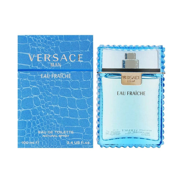 Versace Eau Fraçèe perfume bottle and packaging on a white background