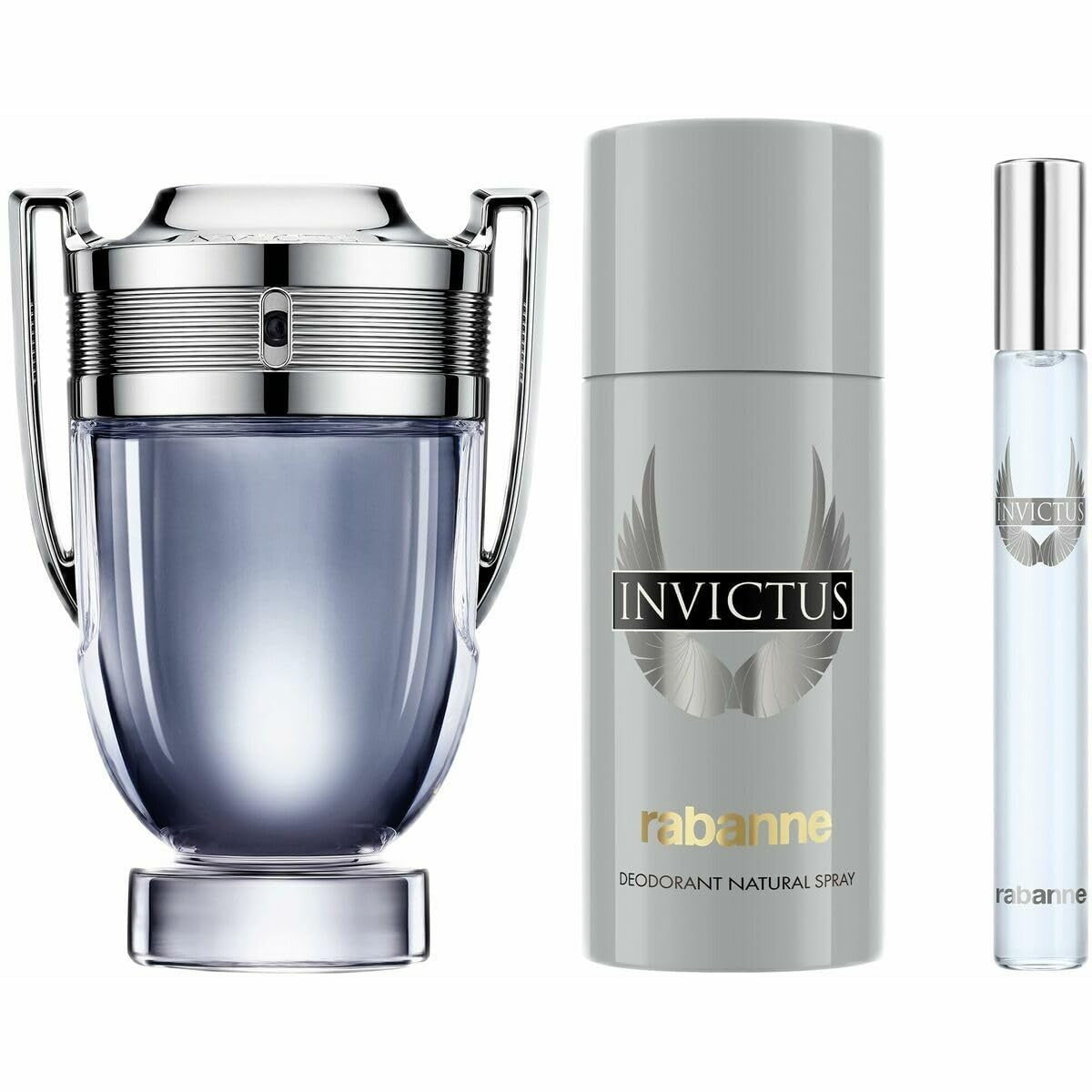 Paco Rabanne Invictus 3-Piece Gift Set for Men (3.4 oz EDT + 10 ml EDT + 5.1 oz Deo Spray)
