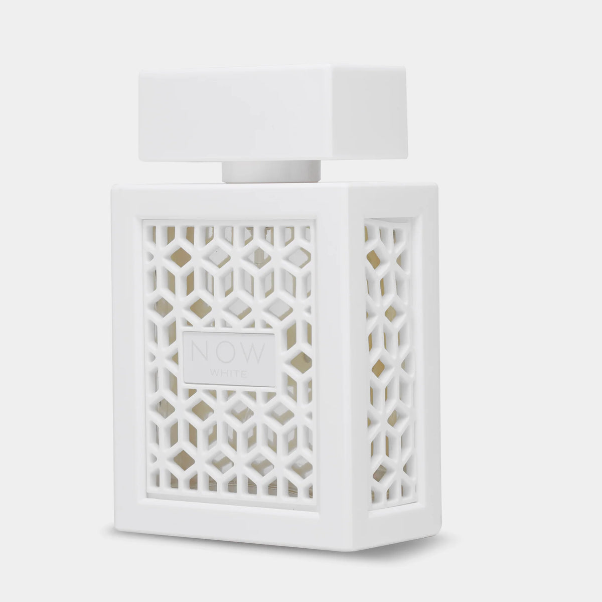 White decorative lantern with geometric pattern on a light gray background