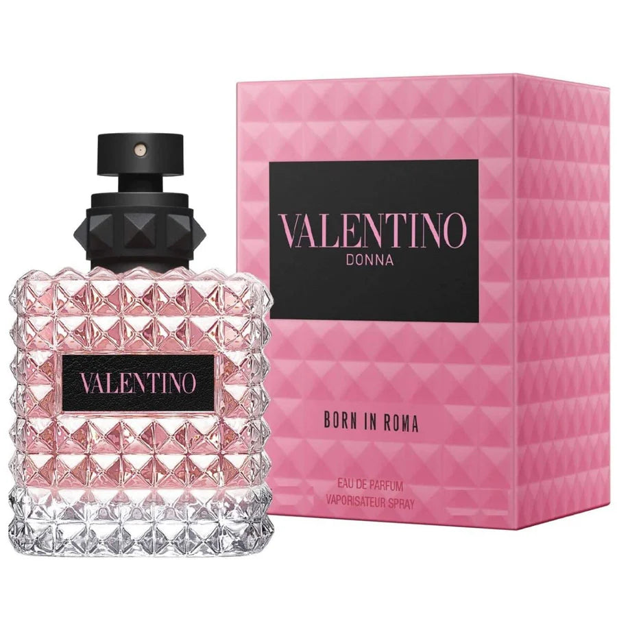 Valentino Donna perfume bottle and packaging on a white background