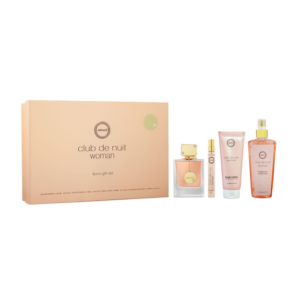 Club de Nuit 4 PCS Set 3.4 oz EDP + 10 ml Travel Spray + 3.4 Body Lotion + 8.4 Body Spray for Women