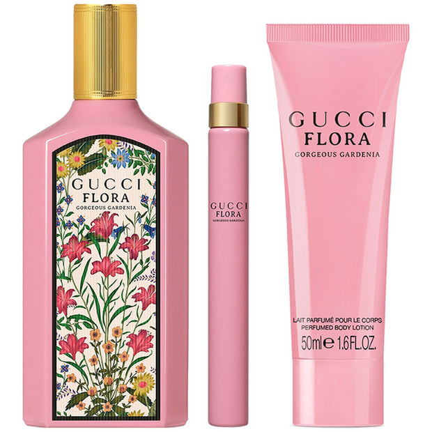 Gucci Flora Gorgeous Gardenia 3 PCS Set 3.4 oz EDP + 10 ml Travel Spray + 1.6 oz Body Lotion for Women