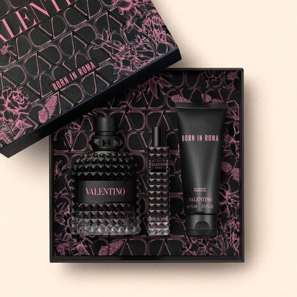 Uomo Born In Roma 3 Piece Gift Set – 3.4 oz EDT + 0.5 oz EDT + 2.5 oz Shower Gel for Men