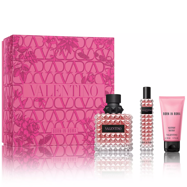Donna Born In Roma 3 Piece Gift Set – 3.4 oz EDP + 0.5 oz EDP + 1.7 oz Body Lotion for Women