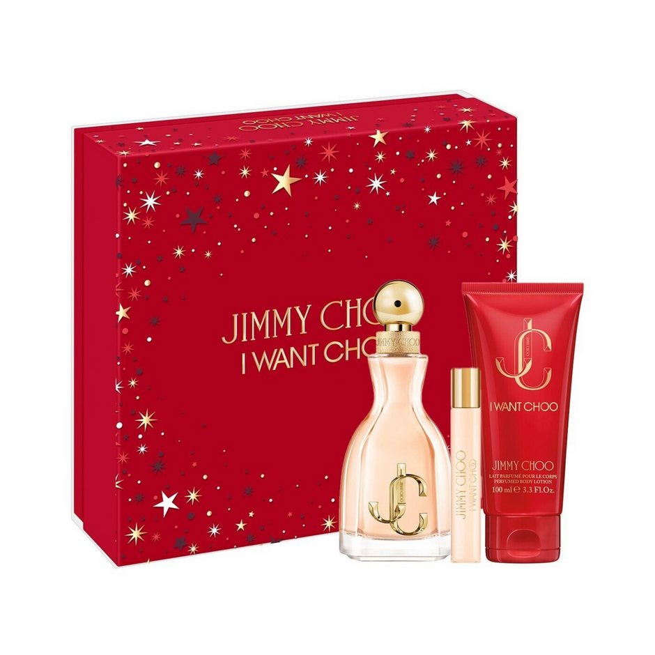 I Want Choo 3 Piece Gift Set – 3.4 oz EDP + 0.25 oz EDP + 3.3 oz Body Lotion for Women
