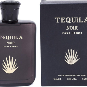 Tequila Noir Pour Homme perfume bottle and packaging on a white background