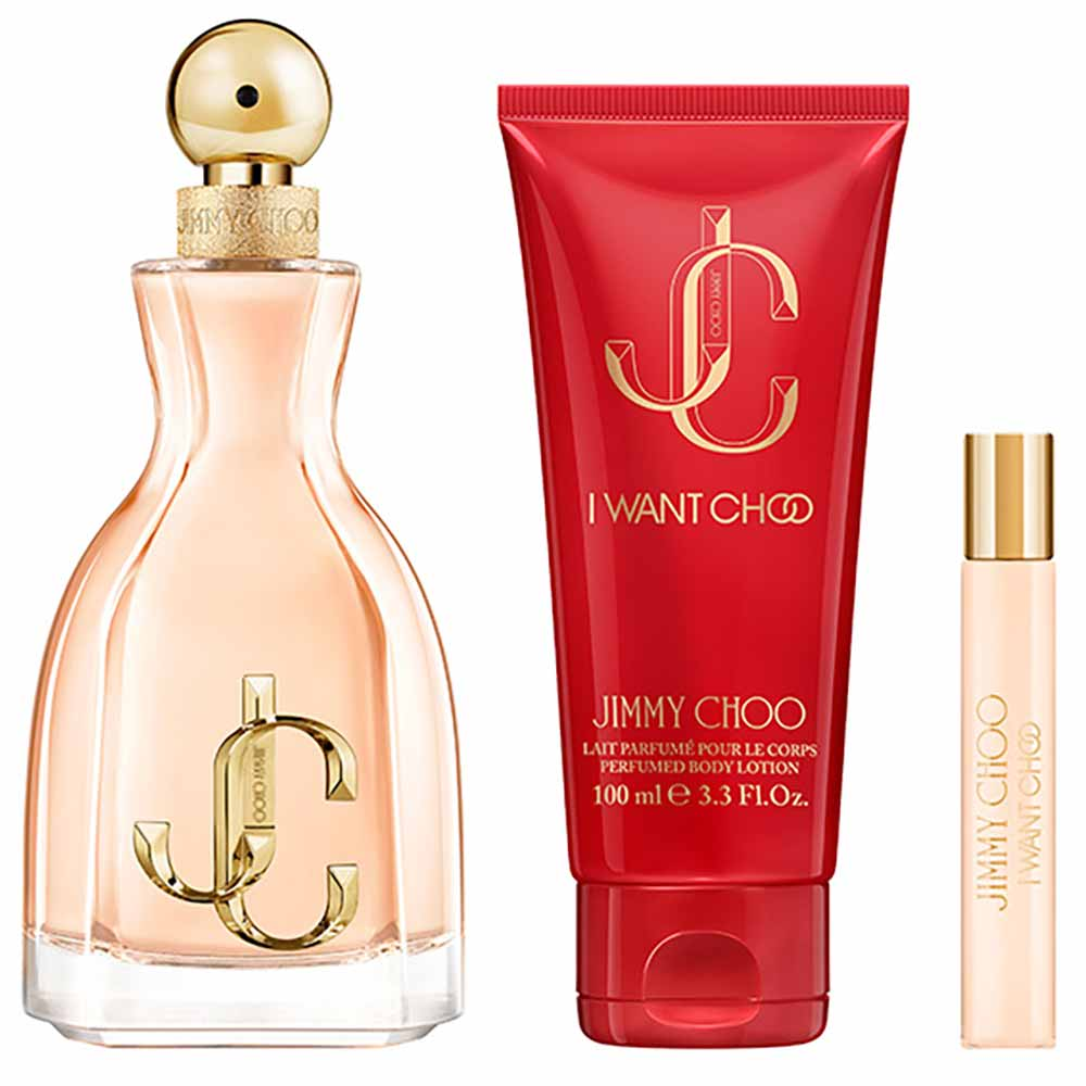 I Want Choo 3 Piece Gift Set – 3.4 oz EDP + 0.25 oz EDP + 3.3 oz Body Lotion for Women