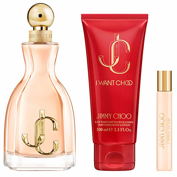 I Want Choo 3 Piece Gift Set – 3.4 oz EDP + 0.25 oz EDP + 3.3 oz Body Lotion for Women