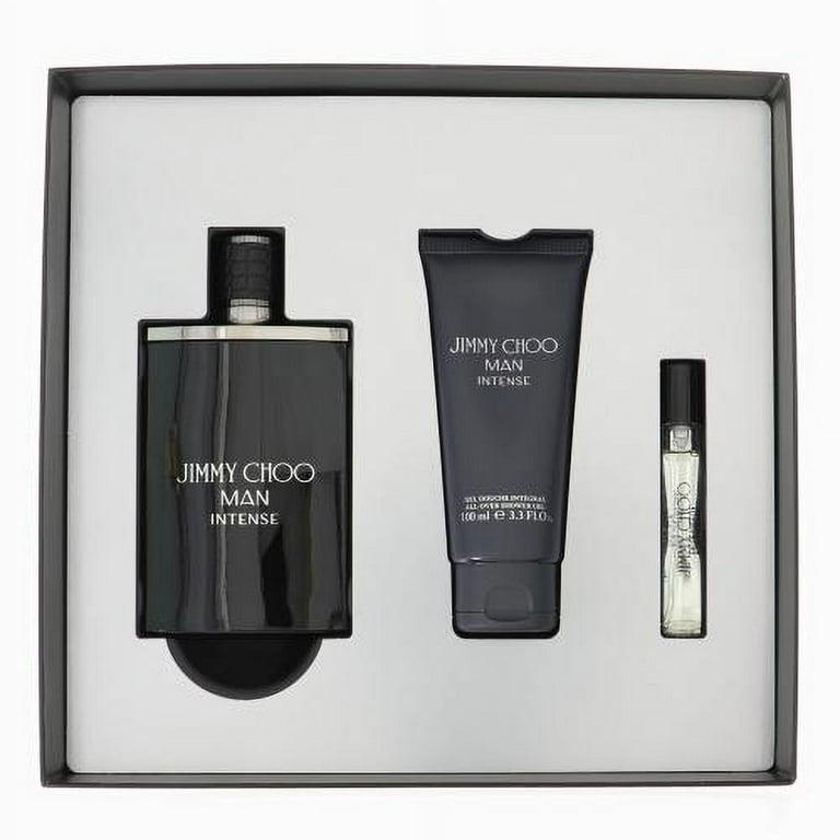 Jimmy Choo Man Intense 3 Piece Gift Set – 3.3 oz EDT + 0.25 oz EDT + 3.3 oz Shower Gel for Men