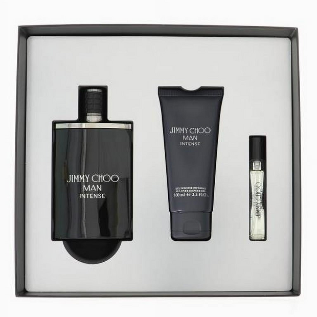 Jimmy Choo Man Intense 3 Piece Gift Set – 3.3 oz EDT + 0.25 oz EDT + 3.3 oz Shower Gel for Men