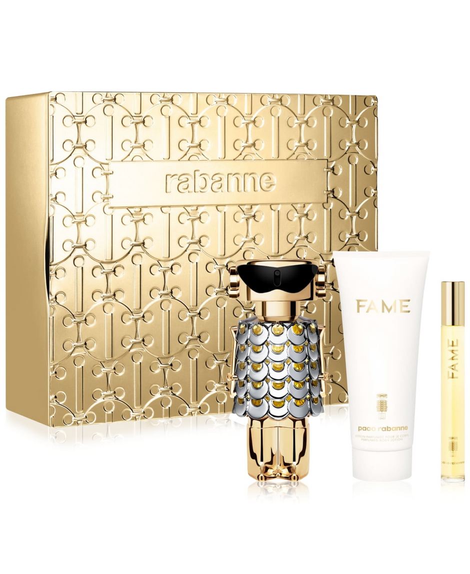 Paco Fame 3 Piece Gift Set – 2.7 oz EDP + 0.34 oz EDP + 3.4 oz Body Lotion for Women