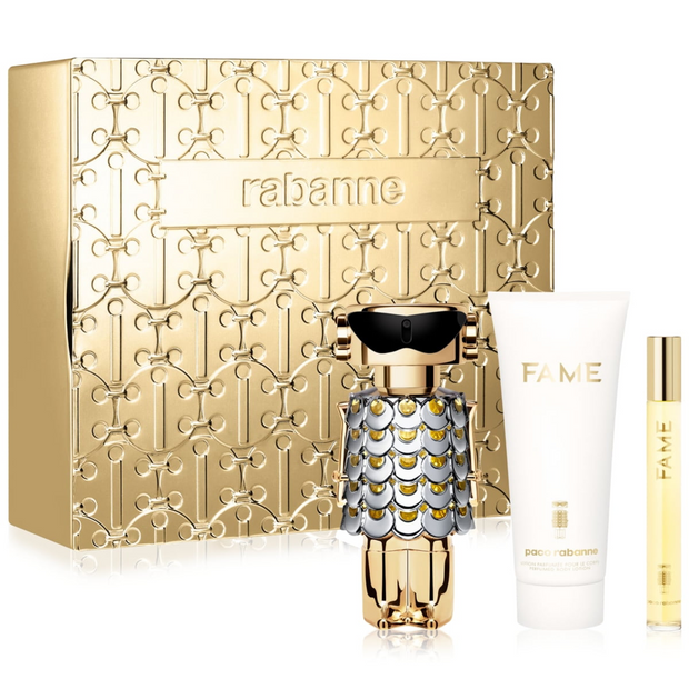 Paco Fame 3 Piece Gift Set – 2.7 oz EDP + 0.34 oz EDP + 3.4 oz Body Lotion for Women