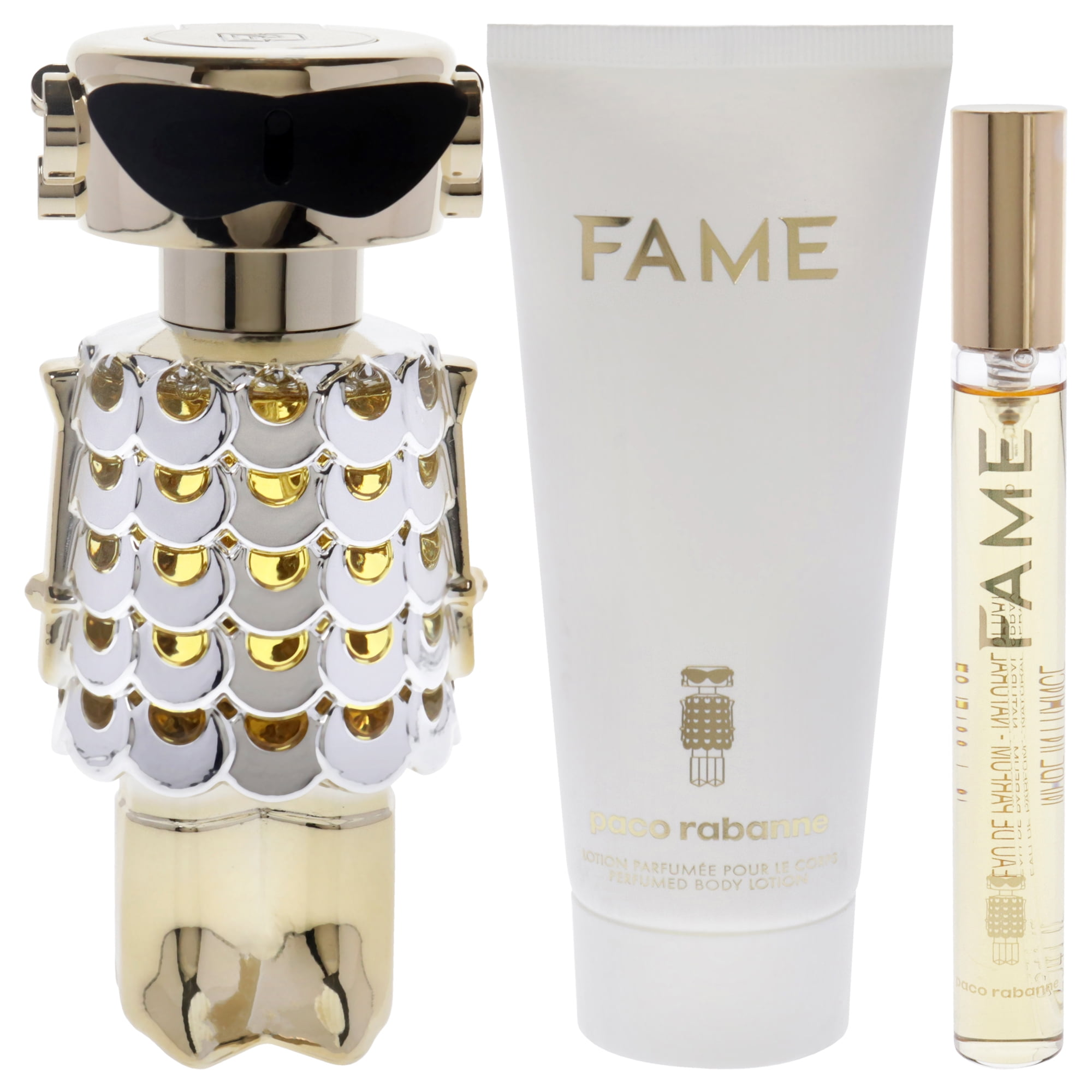 Paco Fame 3 Piece Gift Set – 2.7 oz EDP + 0.34 oz EDP + 3.4 oz Body Lotion for Women