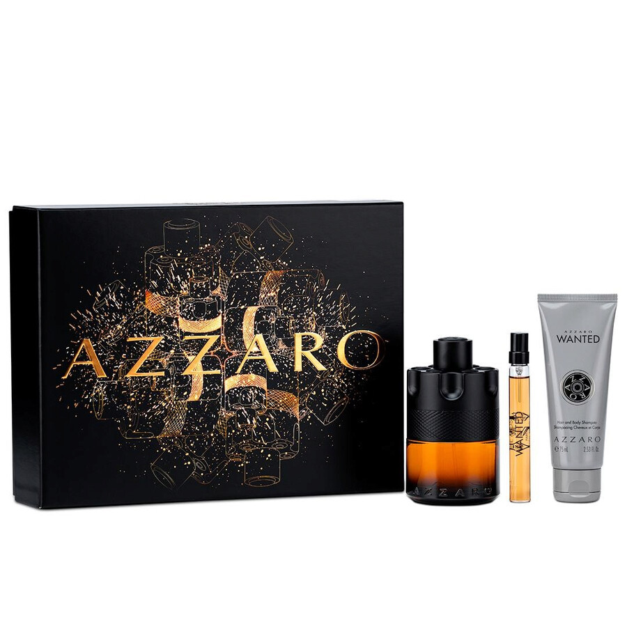 Azzaro The Most Wanted Parfum 3-Piece Gift Set 3.4 oz Parfum + 2.5 oz Body Lotion + 0.34 oz Spray for Men
