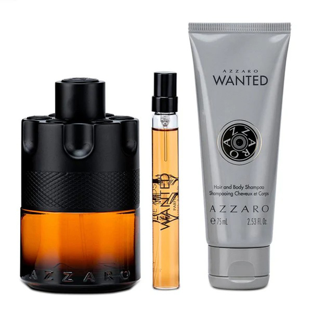 Azzaro The Most Wanted Parfum 3-Piece Gift Set 3.4 oz Parfum + 2.5 oz Body Lotion + 0.34 oz Spray for Men