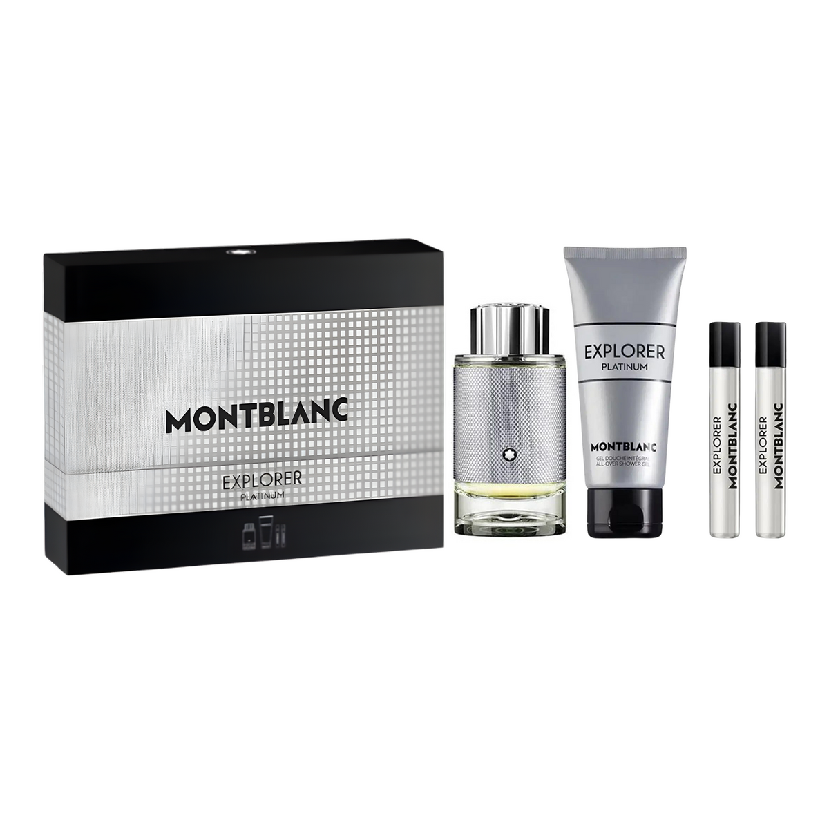Mont Blanc Explorer Platinum 4 PCS Set 3.3 oz EDP + 3.4 oz Shower Gel + 2 x 7.5 ml Travel Spray for Men