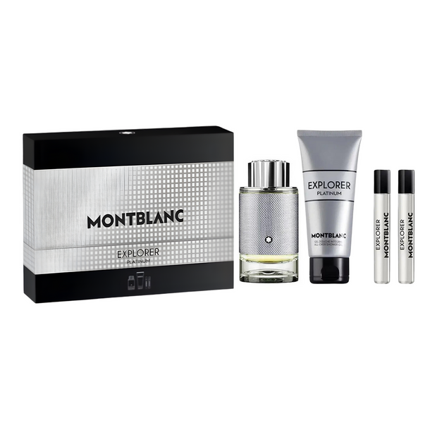 Mont Blanc Explorer Platinum 4 PCS Set 3.3 oz EDP + 3.4 oz Shower Gel + 2 x 7.5 ml Travel Spray for Men