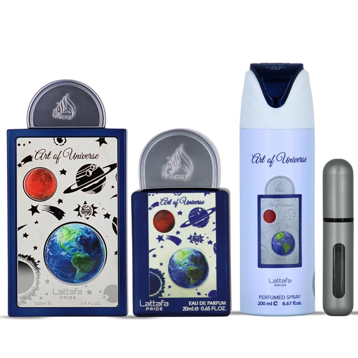 Lattafa Art of Universe 3 Piece Gift Set – 3.4 oz EDP + 0.67 oz EDP + 6.7 oz EDP Unisex