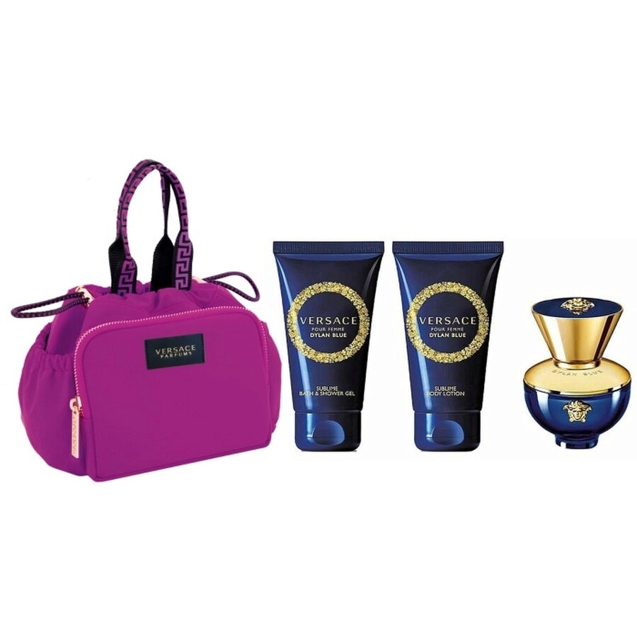 Dylan Blue 4-Piece Set 3.4 oz EDP + 3.4 oz Body Lotion + 3.4 oz Shower Gel + Pouch for Women