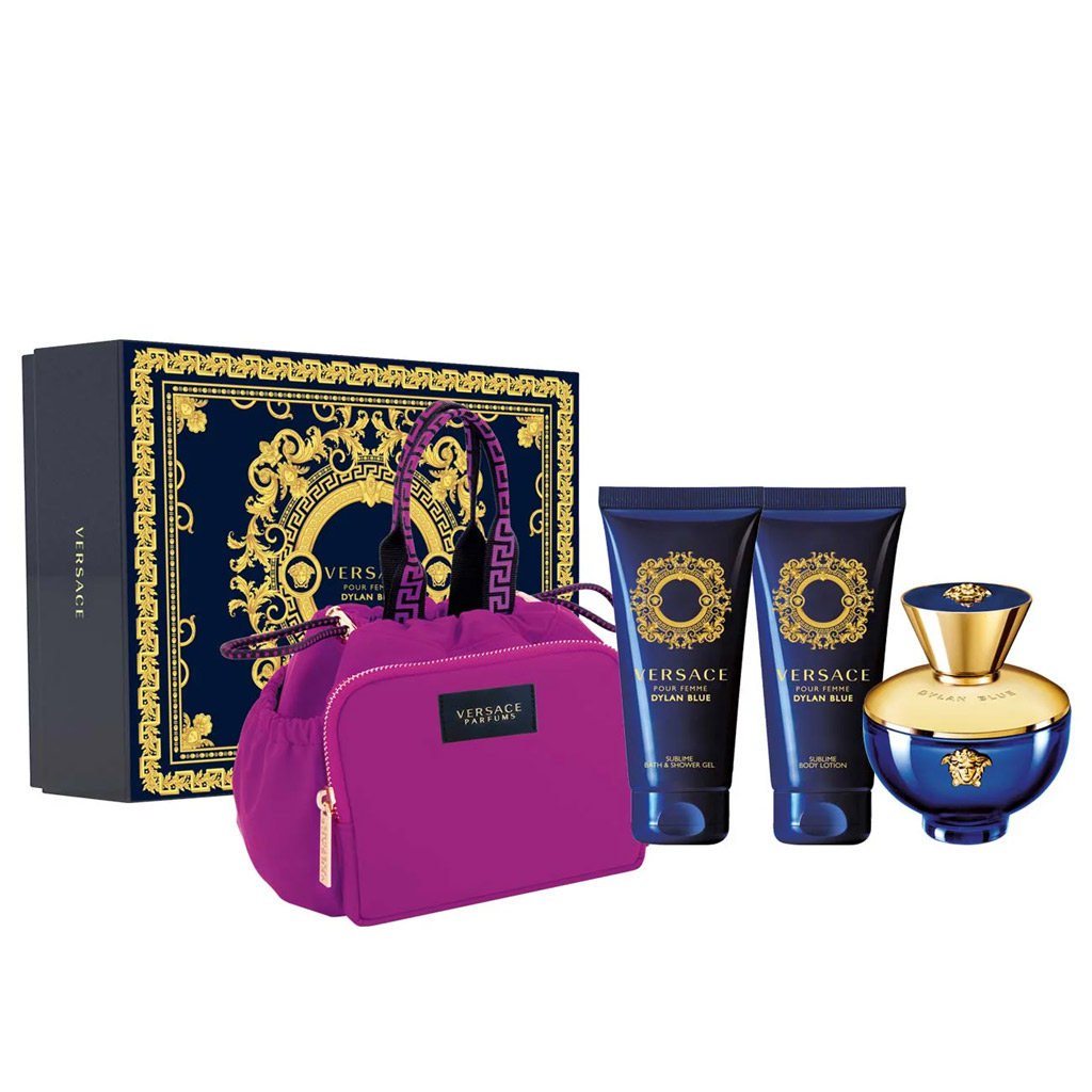 Dylan Blue 4-Piece Set 3.4 oz EDP + 3.4 oz Body Lotion + 3.4 oz Shower Gel + Pouch for Women