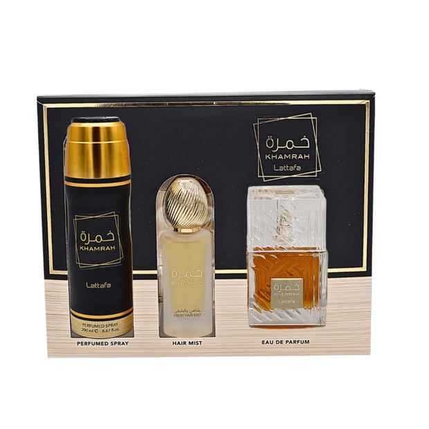 Khamrah 3 PCS Set 3.4 oz EDP + 6.8 oz Deo + Hair Mist EDP Unisex