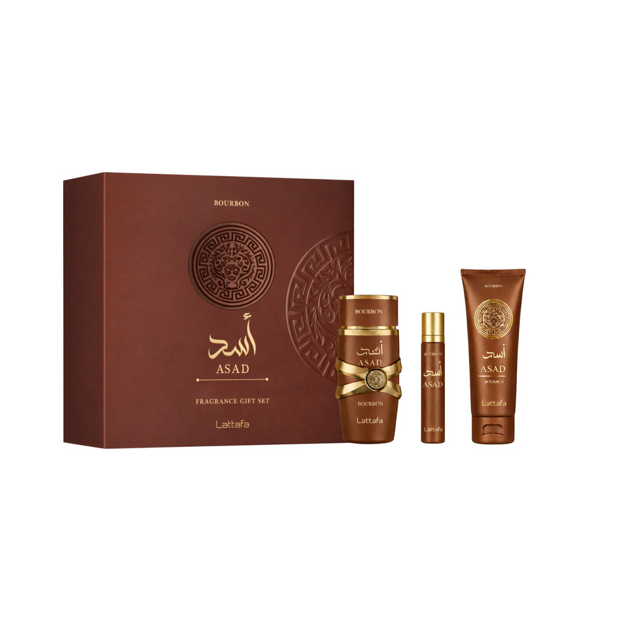 Asad Bourbon 3 PCS Set 3.4 oz EDP + 0.4 oz Travel Spray + 3.4 oz Shower Gel for Men