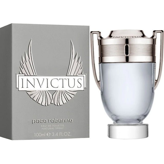 Paco Rabanne Invictus perfume bottle and packaging on a white background