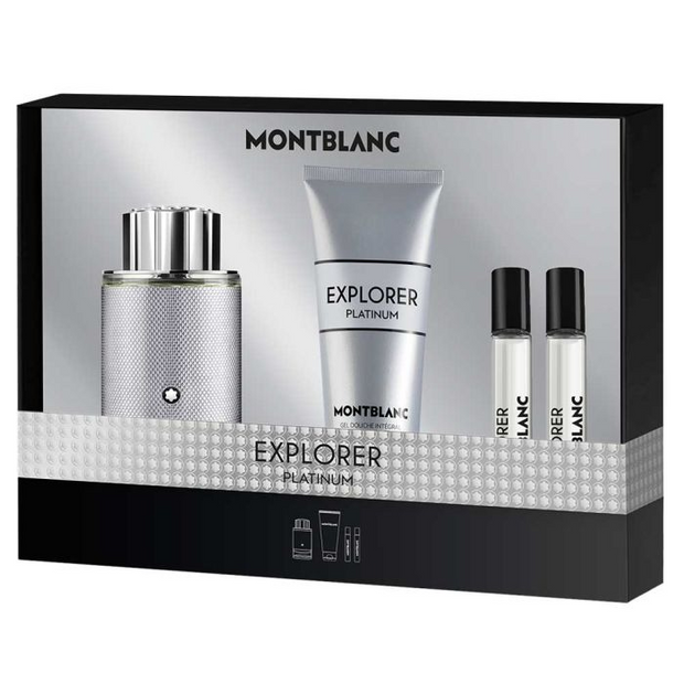 Mont Blanc Explorer Platinum 4 PCS Set 3.3 oz EDP + 3.4 oz Shower Gel + 2 x 7.5 ml Travel Spray for Men